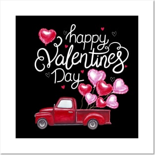 Red Truck With Hearts Happy Valentine's Day Gifts For Women Posters and Art